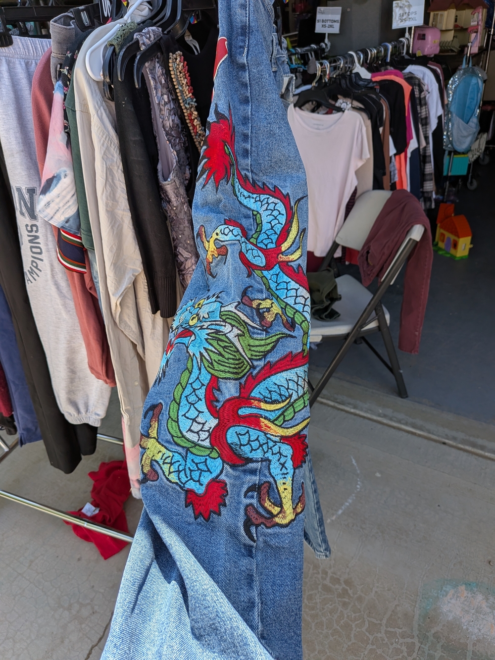 Ed Hardy Embroidered Dragon Denim Jeans - Blue & Red - Picture 4 of 8
